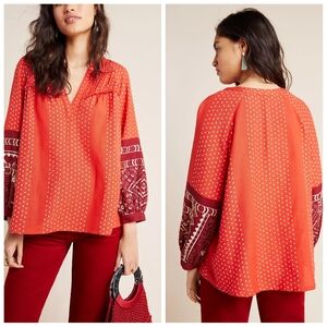 Anthropologie Vineet Bahl Nora Peasant Blouse | Embroidered Puff Sleeve Top
